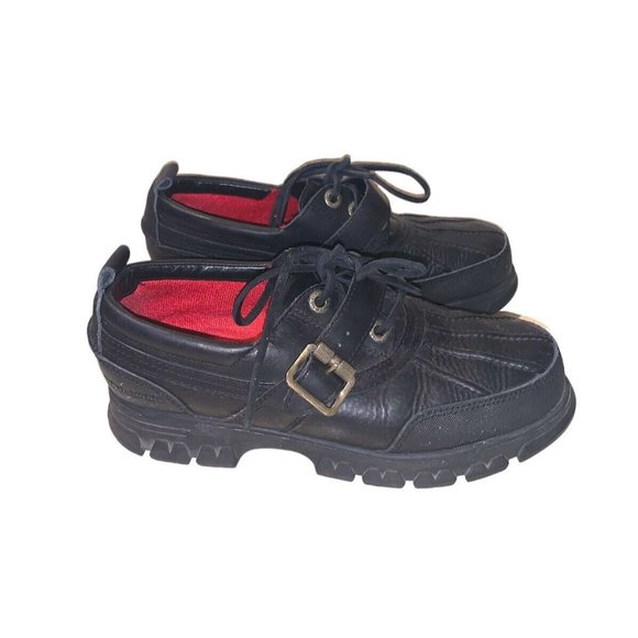 Polo Ralph Lauren Other - Polo Sport Ralph Lauren Y2K Black Leather Duckshoe Buckle Lace Men’s Size 7.5 D